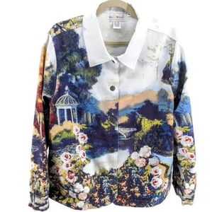 Graphic Womens Jacket Watercolor Garden Bridge